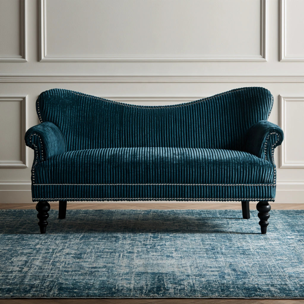 Sofa dwuosobowa, tapicerowany tkaniną, kolor: morski