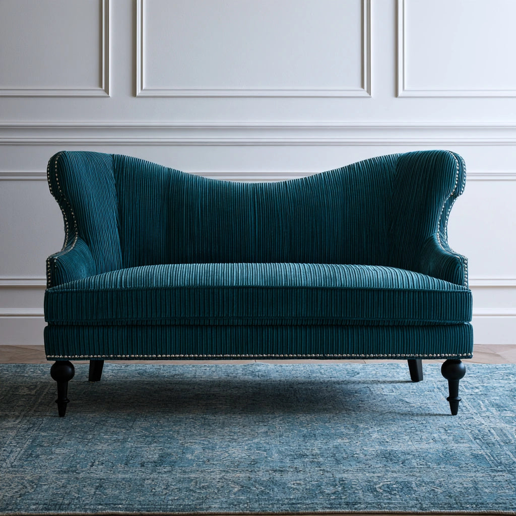 Sofa dwuosobowa, tapicerowany tkaniną, kolor: morski