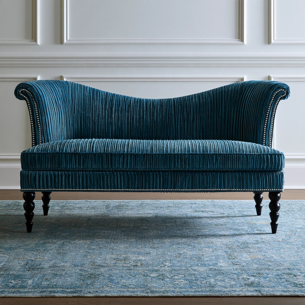 Sofa dwuosobowa, tapicerowany tkaniną, kolor: morski